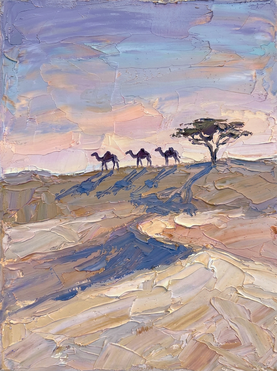 Les chameaux - Au crépuscule Les veilleurs du désert<br>Au crépuscule